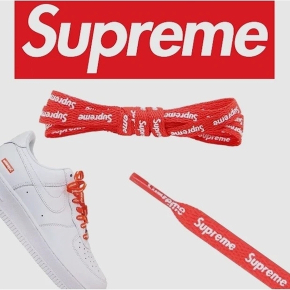 Supreme Red and Black Shoelaces with Supreme Stickers - Picture 5 of 5